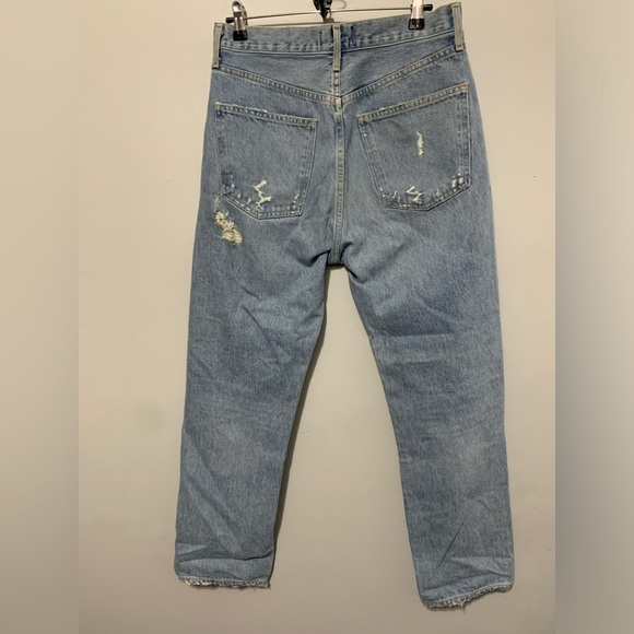 Agolde Blue Distressed Straight Leg Jeans - Picture 13 of 16